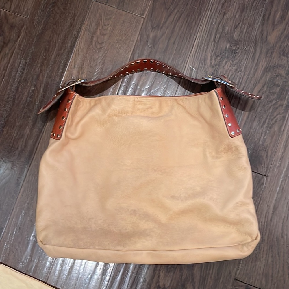 Vintage BE & D bag deerskin leather with cognac leather gold studded strap